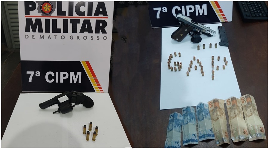 Policia Militar apreende duas armas de fogo, dezenas de munições e prende três suspeitos no município de Jaciara 1