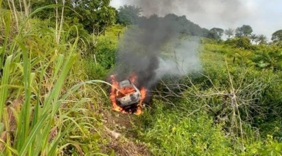 Veículo despenca em ribanceira pega fogo e motorista morre carbonizado em MT 1