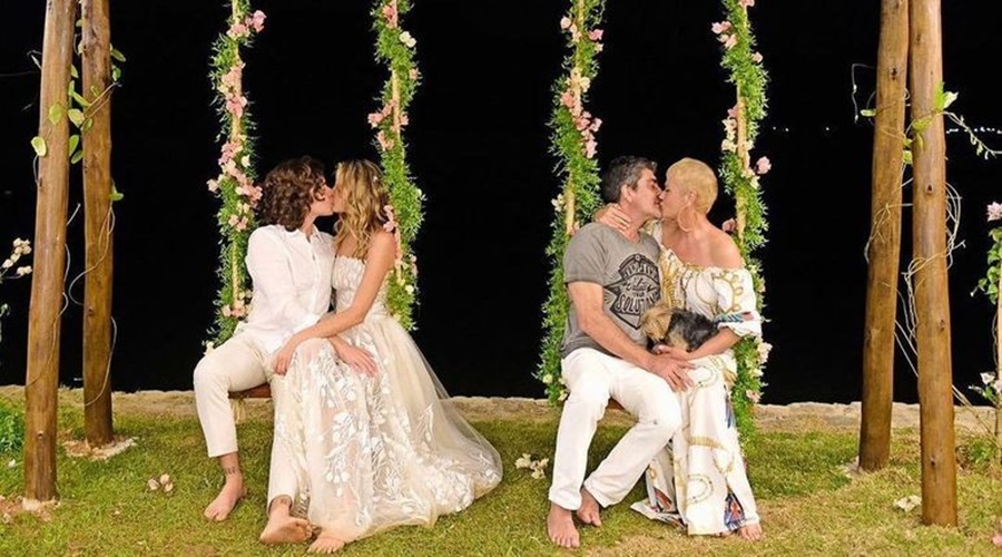 Sasha e Xuxa combinam pose beijando respectivos companheiros 1