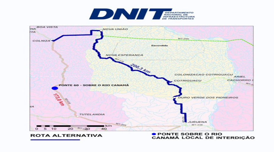 DNIT alerta para interdição de ponte na BR-174/MT, a partir da próxima sexta-feira (09), e informa rota alternativa 1