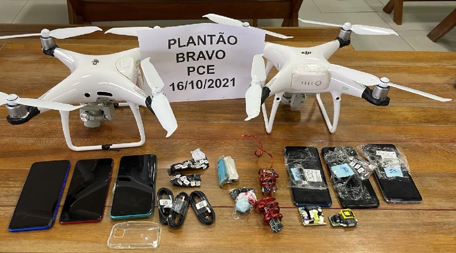 Dois drones com 6 celulares e 35 chips são interceptados na Penitenciária Central do Estado 1