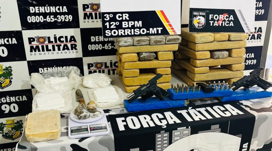 Polícia Militar apreende 40 tabletes de drogas, armas e munições em Sorriso 1