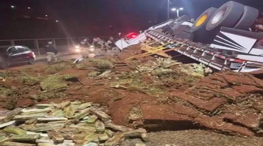 Caminhão tomba com mais de 1.000 barras de maconha em frente a unidade da PM em Minas 1