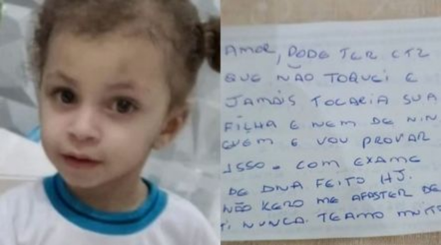 Suspeito de estuprar e matar enteada de 2 anos deixa carta para mulher: 'Jamais tocaria na sua filha' 1