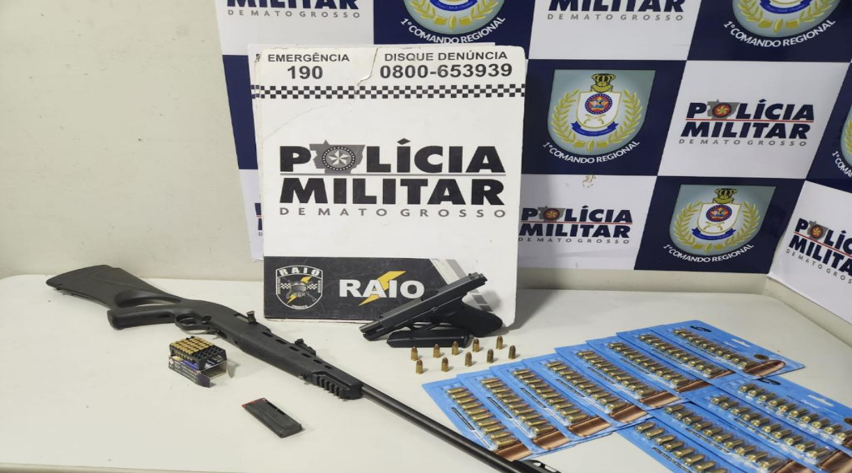 Companhia Raio prende homem com armas de fogo e 163 munições em Cuiabá 1