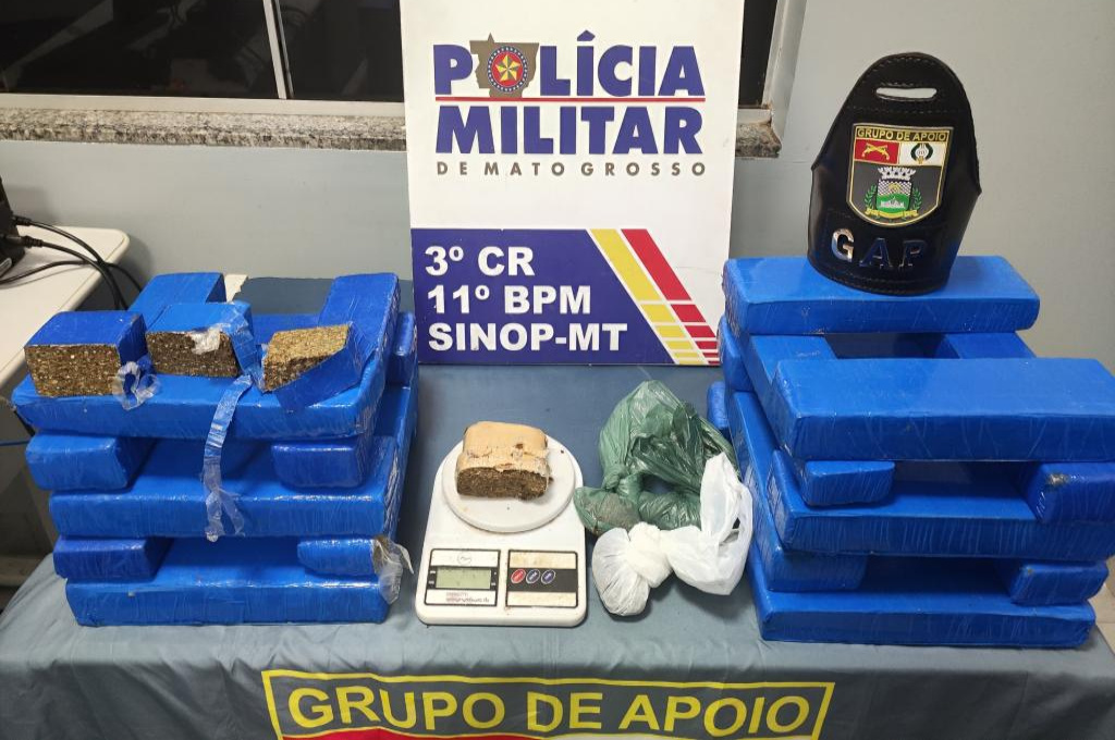 Dupla é presa pela Polícia Militar com 20 quilos de maconha em Sinop 1