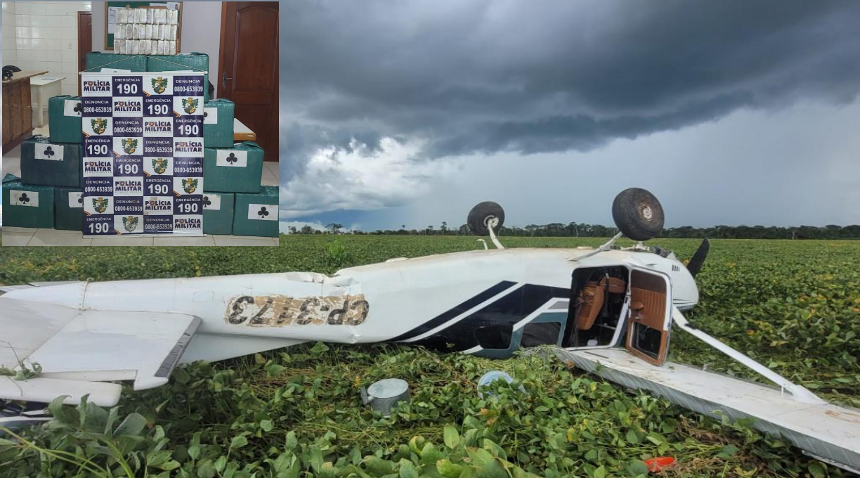 PM apreende 465 kg de cocaína em aeronave que caiu no Interior de MT 1