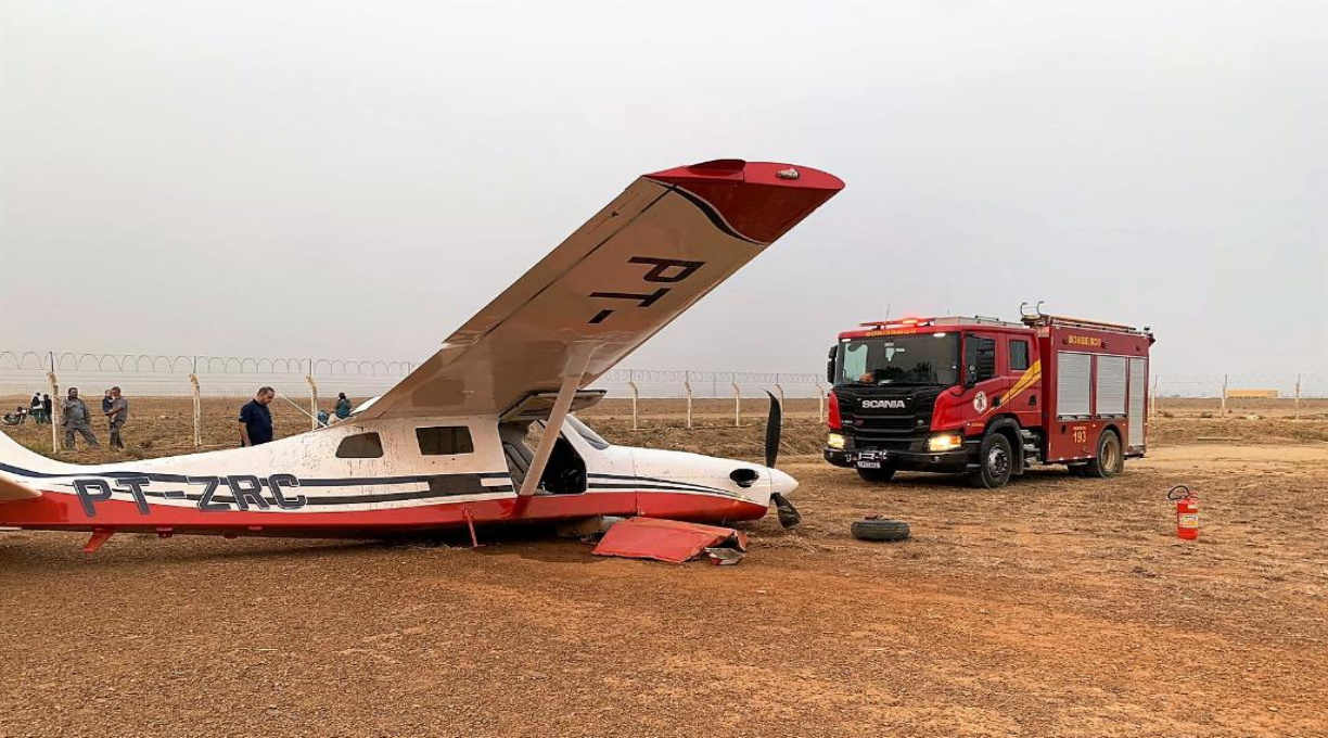 Aeronave de pequeno porte cai no aeroporto de Primavera do Leste durante teste pós-revisão mecânica. 1