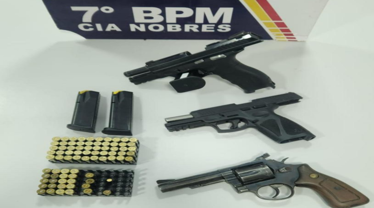 PM prende homem em flagrante com três armas de fogo em Nobres 1