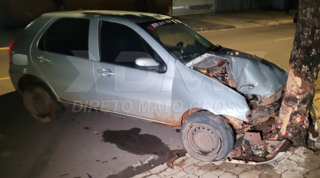 Homem fica ferido ao dormir ao volante de um carro em movimento e colidir com uma árvore em Rondonópolis 1