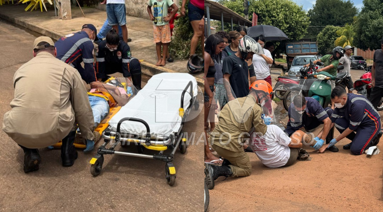 Grave colisão entre motos deixa três pessoas feridas no bairro Jardim Ana Carla 1